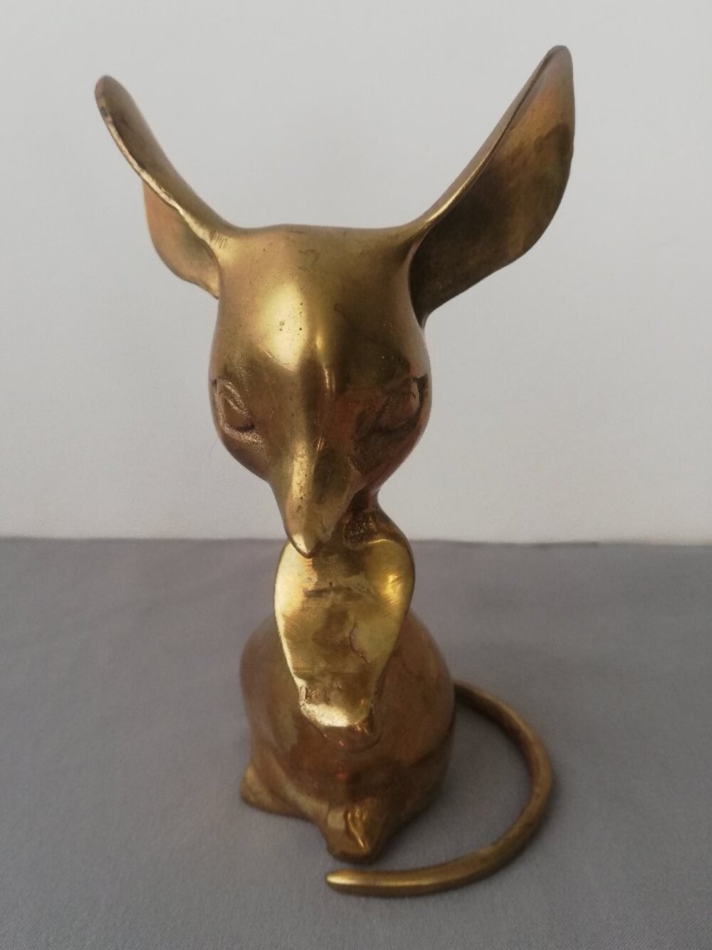 1970s Vintage Solid Brass Mouse Paperweight / Statue